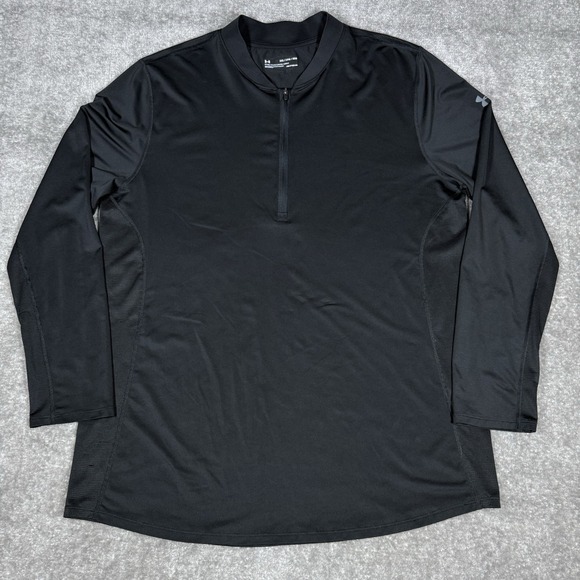 Under Armour Shirt Men's 2XL Black Blade Collar Long Sleeve Fitted 1/4 Zip - Picture 1 of 7